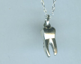 Sterling Silver TOOTH - MOLAR Pendant and Chain - Dental, Hygienest, Dentist - 3D