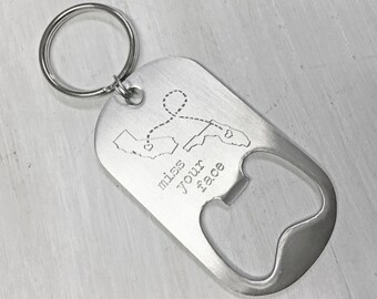 Long Distance Keychain, State Keychain, Moving Away Gift, Going Away Gift, Long Distance Boyfriend Gift, Long Distance Couple, Gift For Him