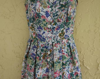 Vintage 80s 90s Women's One Piece Romper Playsuit Jumpsuit Shorts Multi Color Floral Flower