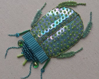 The Magic Beetle - One Of A Kind Hand Embroidered and Embellished Textile Art