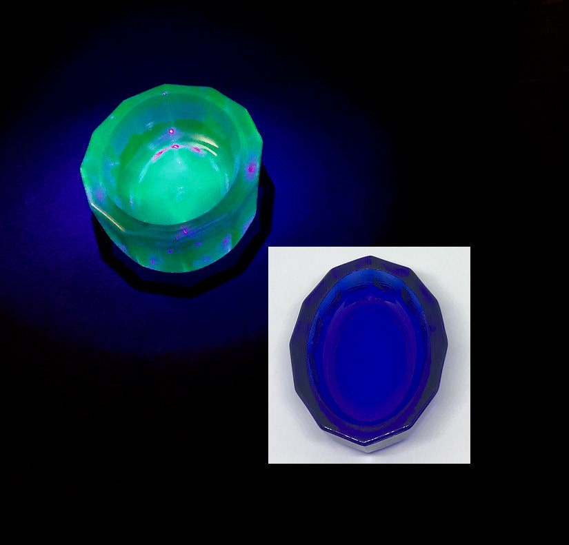 Vintage Uranium Vaseline Glass Cobalt Blue Salt Jewelry