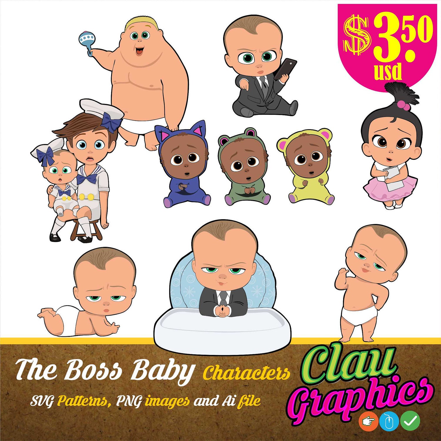 The Boss Baby Movie clipart Digital Illustrations on editable