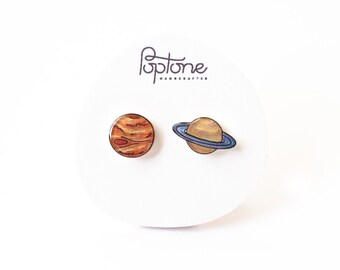 Planet Earrings, galaxy space studs, Jupiter and Saturn earrings, space jewelry