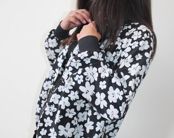 Vintage Black and White Floral Lightweight Jacket