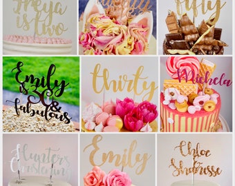 Any message custom script cake topper in a variety of colours!