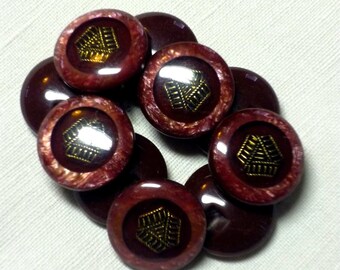 5 buttons plastic Burgundy and gold 17mm