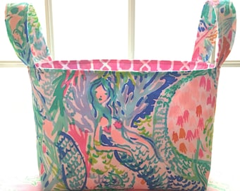 Lilly Pulitzer Fabric Storage Bin - Mermaid Cove (preppy, basket, organizer, holiday, lily pulitzer, tote, decor, mermaid, nursery, decor)
