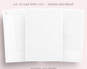 Student Note Taking Template Printable Pack | A4, A5 and Letter| Cornell, Lecture, Dot, Grid, Lined College Paper | Instant Download |