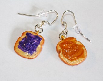 Peanut Butter and Jelly Earrings | Polymer Clay Earrings | Kawaii Jewelry | Food Jewelry | Breakfast Jewelry | PB and J Earrings | Sandwich