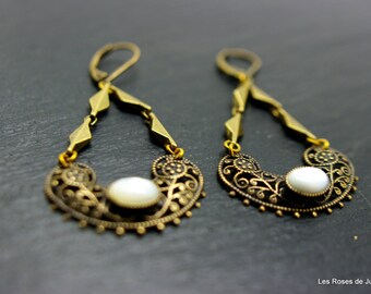 Bronze art deco pearl earrings