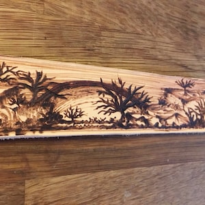 Desert Scene Wristband - leather pyrography