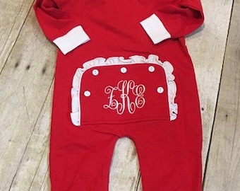 All in One Christmas Pajamas/Toddler Christmas Pajamas/Monogrammed Pajamas/Personalized Pajamas/Embroidered Drop seat Pajamas