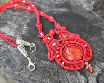 Vampire red red necklace pendant red birthday gift gift for girlfriend Halloween necklace gift for women red fashion soutache necklace