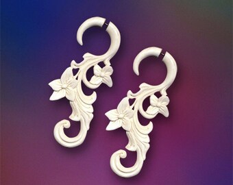 Fake Gauge, Flo's Curls, Tribal Earrings, White Bone, Cheaters, Split, Expanders, Organic, Eco Friendly - B20