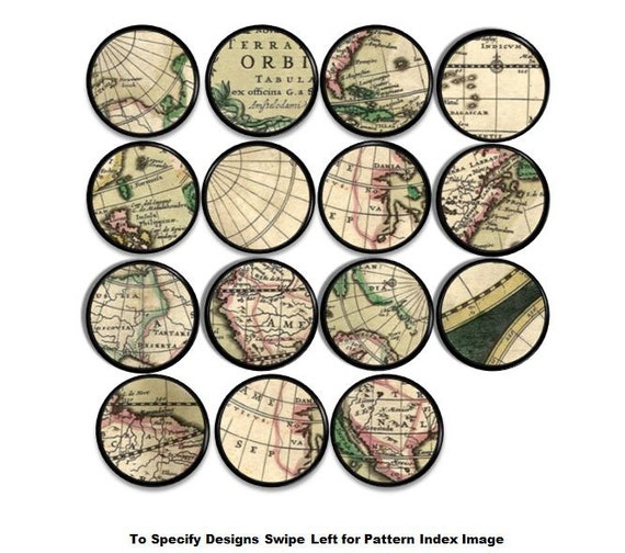 Vintage Maps Drawer Pull Old World Green Tan Globe