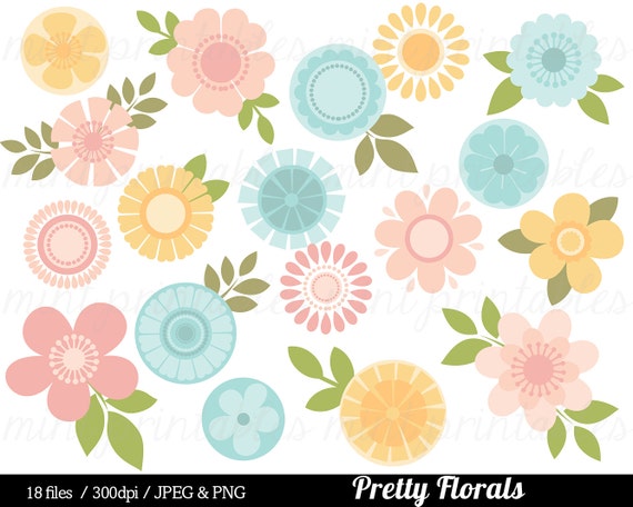 Flower Clipart Clip Art Pink Flowers Pastel Flowers Retro