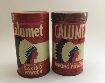 Vintage Calumet Baking Powder Tins with Metal Lids - Set of Two