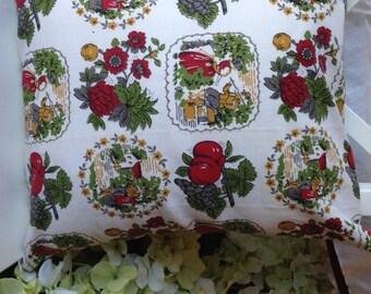 Vintage Pillow Cover 16x16 red and olive Kitchen Curtain