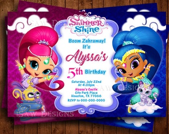 SHIMMER AND SHINE Printed Personalized Invitations - Shimmer & Shine Birthday Party Invitations - Boom Zarahmay! Shimmer and Shine Invites