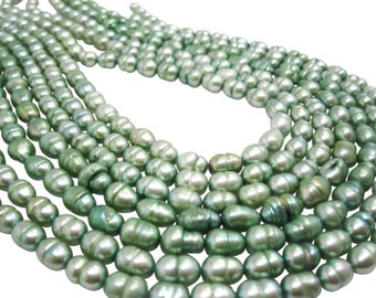 Freshwater Pearl Beads, Sage Green Pearls, Potato Shape, SKU 4676