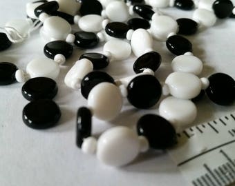 White Black Dot Glass Beads, broken necklace vintage repair or bead supply