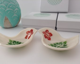 Hawaiian Birds Fused Glass Trinket Dish Set