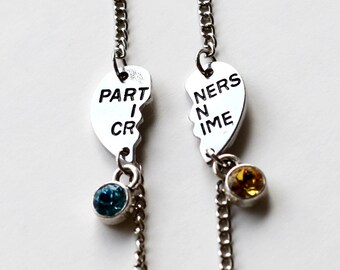 sister bracelet, PARTNERS IN CRIME bracelet, birthstone friendship bracelet set, best friends, best bitches, broken heart, sisters jwelry