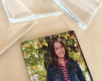5 LARGE Keepsake Crystal Clear Glass Squares Photo Magnets Pendants 48mm 1 7/8 inch Gift Ideas DIY Crafts Paperweights