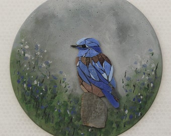 Round table, chickadee, mosaic, painting, 8 BIRDY bird
