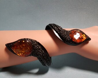 Genuine Amber and Leather Bracelet, Snake Arm Cuff
