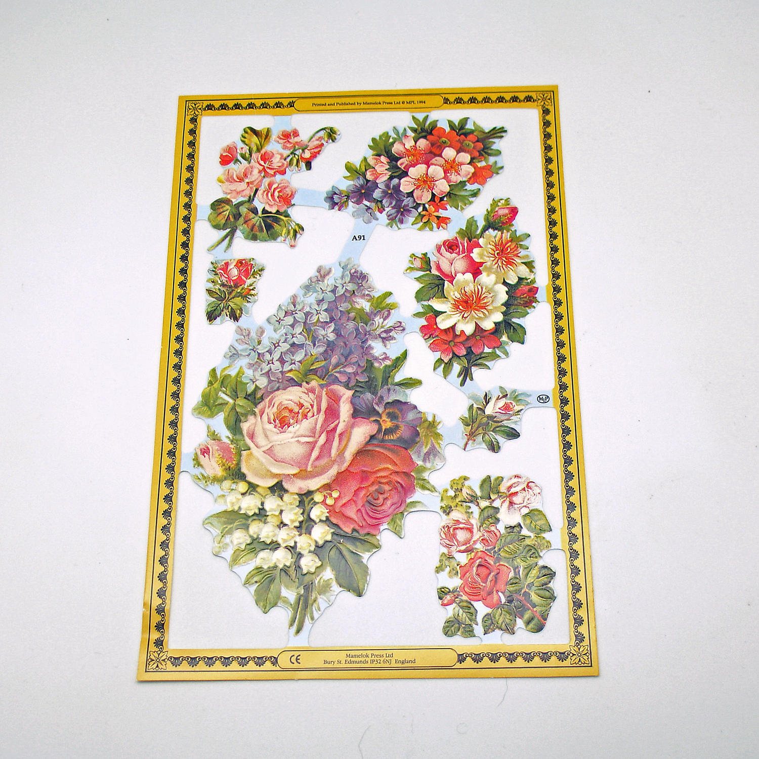 Vintage Paper Scraps Die Cut Embossed Flowers Made in England
