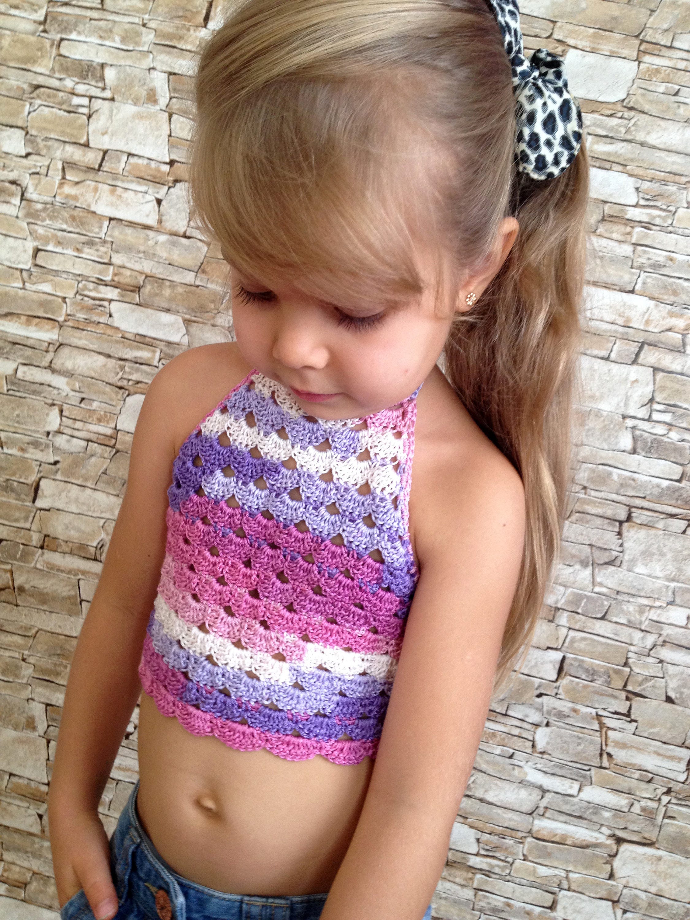 Crochet toddler top Toddler crop top Pink purple baby crochet