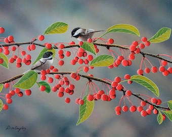 Chickadees in a cherry tree