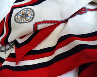 Celine Paris Nautical Silk Scarf, Red Blue White Scarf, Large Chiffon Carre Scarf, Nautical Gift Scarf, Large Square Scarf, Gift, Decor