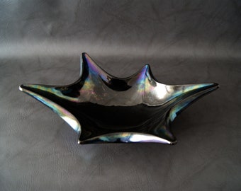 Glasschale groß mid century Frankreich, große Schale schwarz, carnival glas