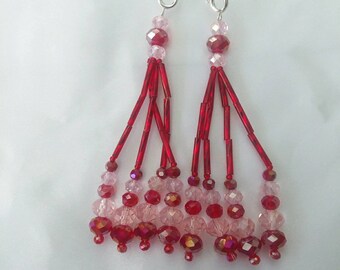 Red and Pink Beaded Nipple Tassels for Burlesque Pasties