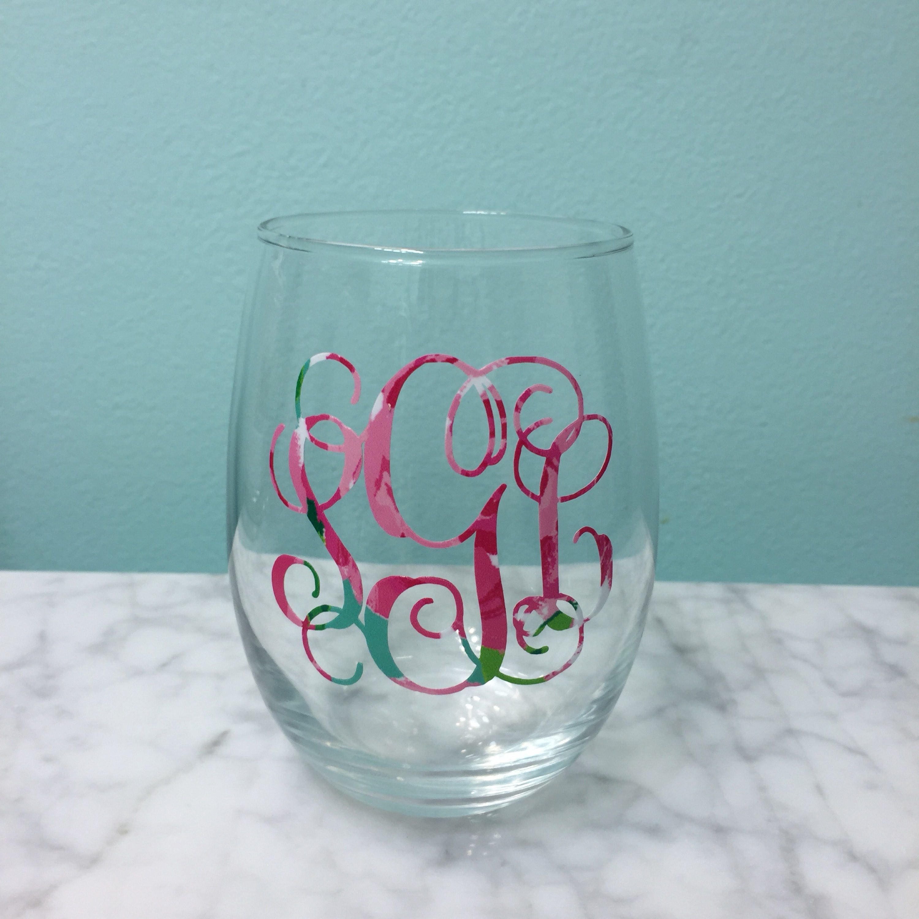 Monogrammed Wine Glass // Personalized Wine Glass / Glitter