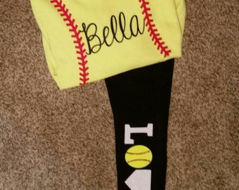 Customized Softball Hoodie and Leggins (with name, and LOVE on the pants)