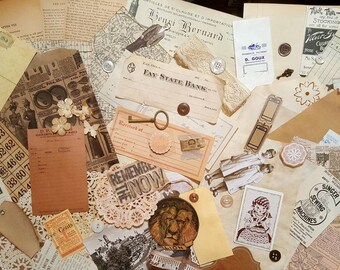 Vintage junk journal kit, vintage items, neutral colors junk journal kit, old paper epherma, 70+++ items, new and improved kit