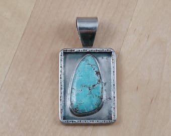 White Water Turquoise Free Form Shadow Box Pendant in Sterling Silver