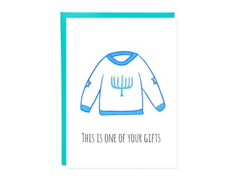 Hanukkah Sweater Card, Funny Hanukkah Cards, Ugly Sweater Card, Funny Holiday Card, Hannukah Sweater, Holiday Card Sets, Funny Chanukah Card