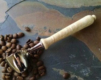 Maple Wood and Chrome Coffee Scoop with Hand Turned Wood Handle - Wood Coffee Scoop - Wood Loose-Leaf Tea Scoop - Gift Idea