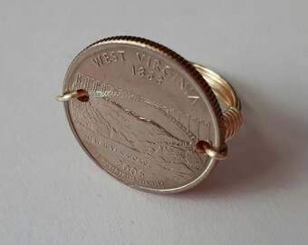 West Virginia State quarter wire wrapped ring.