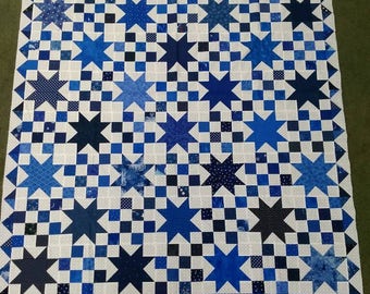 Blue and white star quilt top
