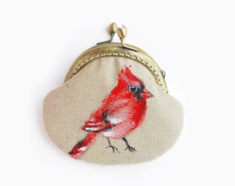 Red Cardinal Hand Painted Bird Vintage Purse