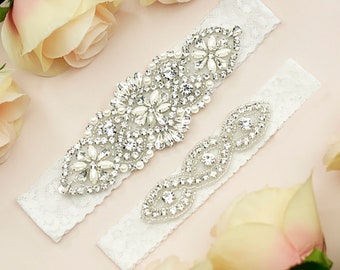 Bridal Garter, Wedding Garter, White Wedding Garter, White Bridal Garter, Bridal Garter Belt, Lace Wedding Garter, Bridal Garter Set, 1