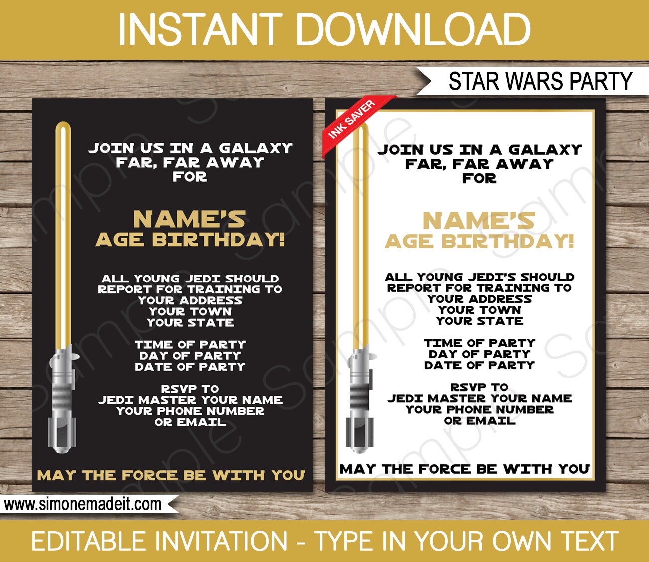 star wars invitation template gold birthday party