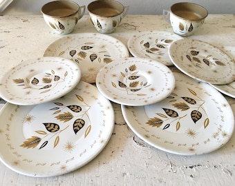 Vintage Toy Dishes White Cream Gold Tea Set