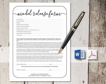 Printable Photography Model Release Form Template - Simple Rustic Design for Photographer - NO COLOR INK - word & pdf Instant Download