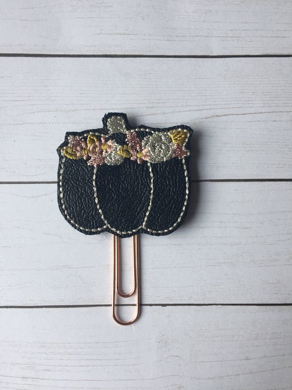 Black Floral Pumpkin planner Clip/Planner Clip/Bookmark. Pumpkin planner clip. fall planner clip. autumn planner clip. Floral Pumpkin Clip